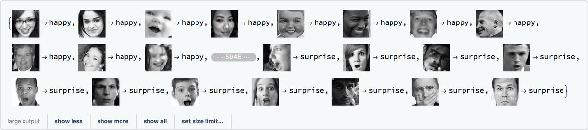 WolframResearch's tweet photo. #WolframCommunity Deep Learning that makes you smile–Adam Dendek trains a #NeuralNetwork to id facial expressions:
https://t.co/yyL0hizpeq https://t.co/q7H5vWvbgk