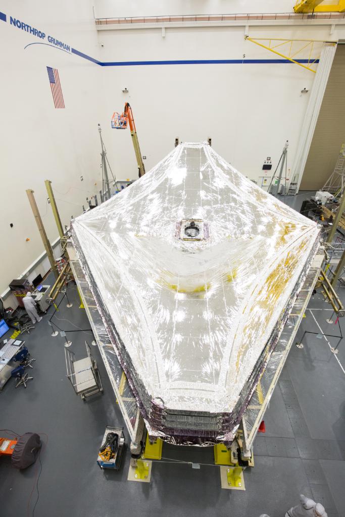 JWST sunshield tensioned for first time. Credit: Northrop Grumman
