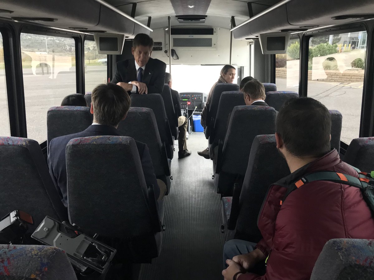 MikeKonopasek's tweet image. On board the media bus to see some of the expensive equipment @NASA and the @DeptofDefense buy from @LockheedMartin #VPvisit