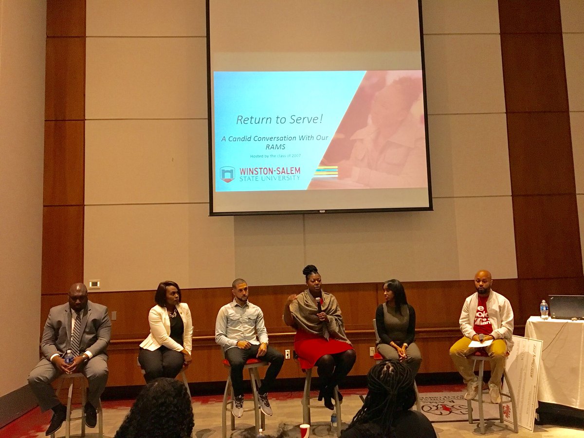 wssualumni's tweet photo. #wssualumni from the class of 2007 are back at #WSSUHomecoming having candid conversations with #wssu students about careers! #returntoserve https://t.co/4jgKP2X1gM