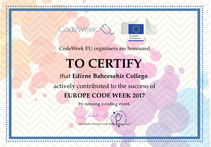 mericbusraa's tweet image. Avrupa ülkeleriyle beraber kodlama haftasını kutladık, etkinliklerimizi tamamladık ve sertifikamızı aldık. #Europecodeweek #codeweek