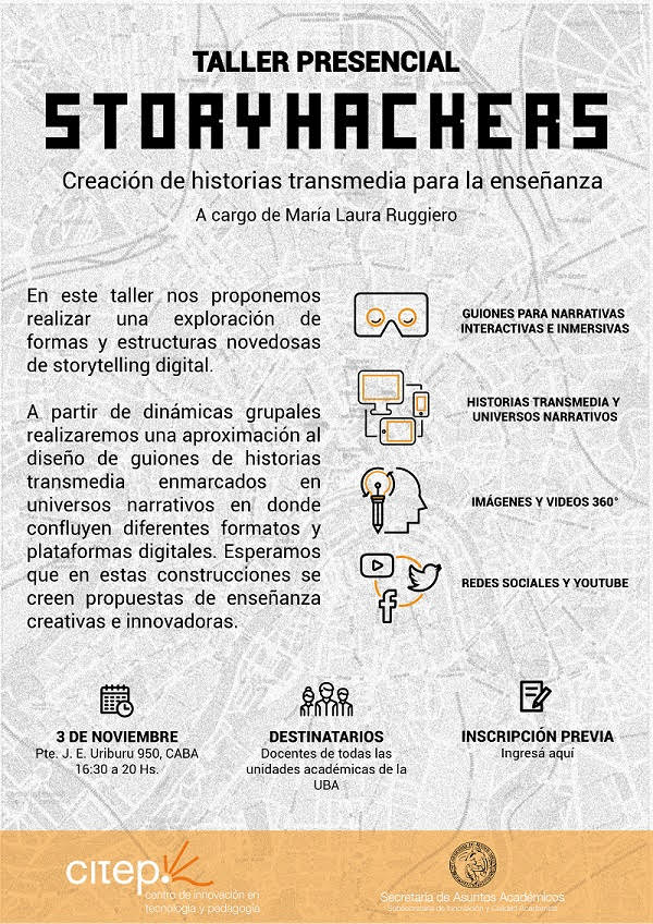 CitepUBA's tweet photo. Esta tarde taller #StoryHackers con Ma. Laura Ruggiero de @SeirenFilms! No te lo pierdas!
Inscribite: https://t.co/5LKB5PJASQ https://t.co/jh5L5zfpwB