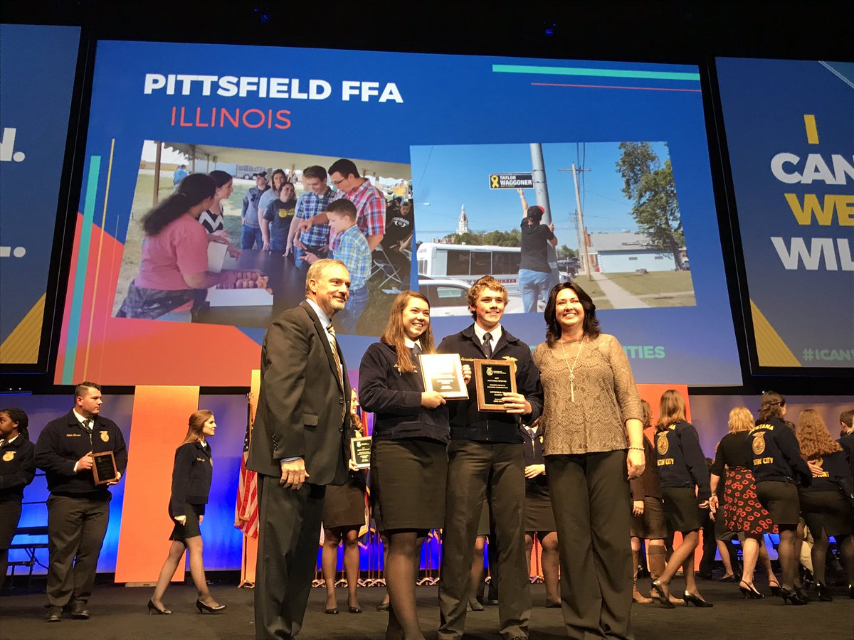 IllinoisFFA's tweet photo. NATIONAL CHAMPIONS: The Pittsfield FFA Chapter has won the area of Building Communities within the National Chapter Award!#ICanWeWill #ILFFA https://t.co/CBknvAvtUC