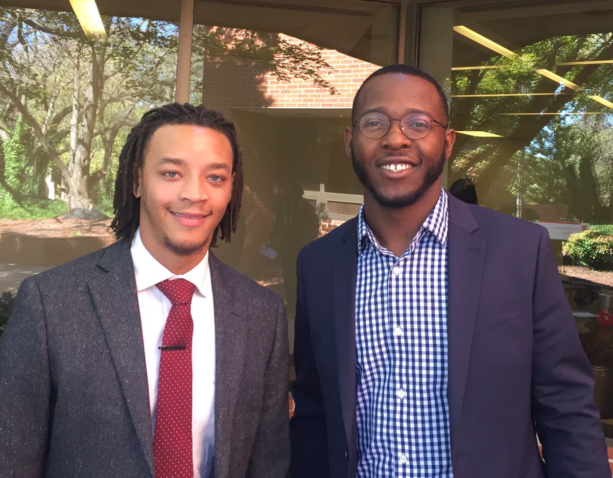 WSSUEnglish's tweet photo. English Alumnus Julian Jackson and Junior Carrington Davis #WSSUHomecoming #WSSUEnglish #WSSU #ScholarsInTraining 💯🙌🏿❤️ https://t.co/K6Vnc8gfDA