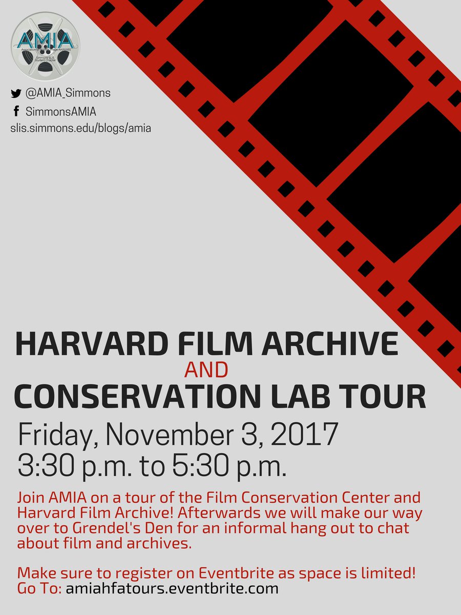 AMIA_Simmons's tweet photo. It's sweater weather which means new AMIA events! First up tours of the @HFA_theatre and Conservation Lab, on Friday, November 3, 3:30-5:30! https://t.co/tf7vWPLoNZ