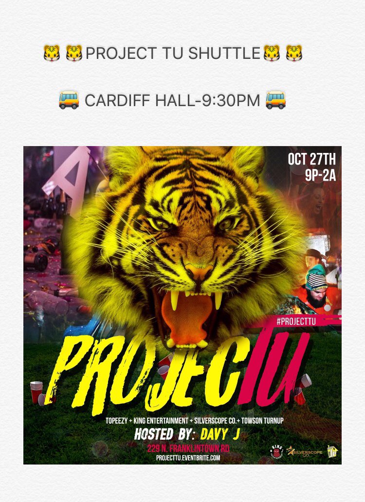 silverscopeco's tweet photo. Only 25 tickets left online❗️
🔅 https://t.co/oGgcgrwHRy 🔅
#ProjectTu 🐯
Towson’s OFFICIAL HOMECOMING party! https://t.co/jRiYQ9S1qu