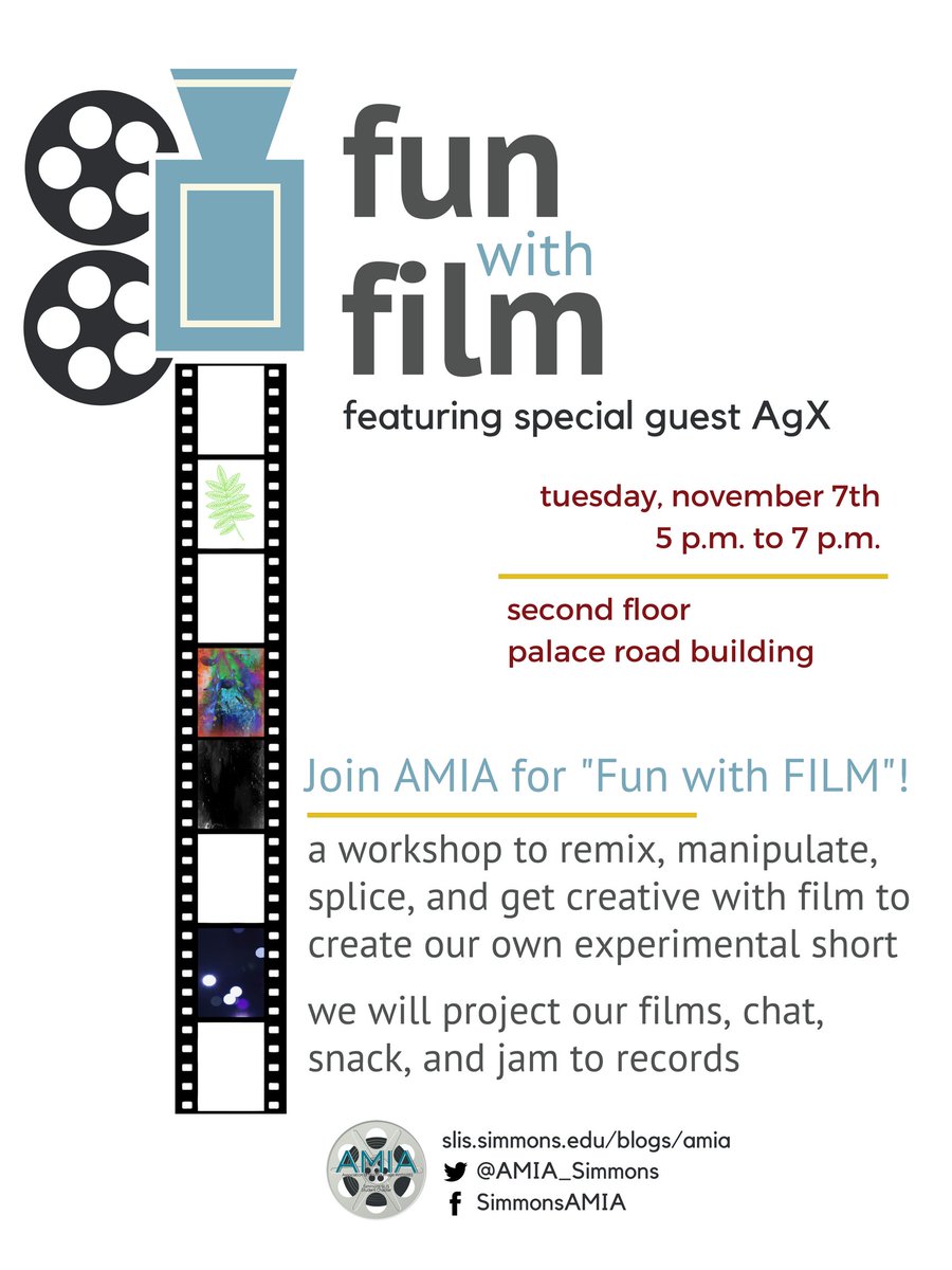 AMIA_Simmons's tweet photo. For even more fun join us for Fun with Film w/ guest AgX, Tuesday, November 7 5:00-7:00 to remix, manipulate &amp; splice an experimental film! https://t.co/cLkZ0fg1OA