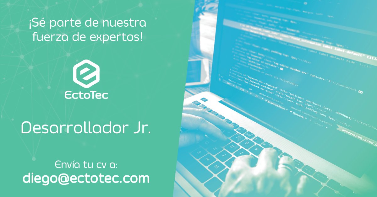 EctoTec's tweet image. ¡#EctoTec busca talento! Solicitamos #Desarrollador Jr. ¡Envía tu #CV a diego@ectotec.com o WhatsApp al 81 8018 4233 #Empleo #NuevoLeón
