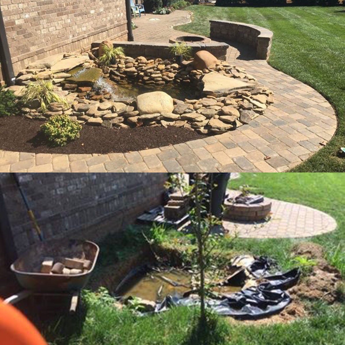 WADEscapes's tweet photo. What an incredible transformation!! 
#BelgardCountryManorSeatingWall #BelgardCambridgeCobbleWalkway #CustomWaterFeaturebyWADEscapes https://t.co/0i1uVs5kJX