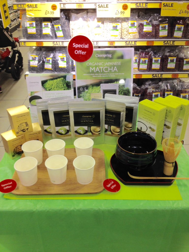 ClearspringUK's tweet photo. We're sampling #Matcha #tea @WholeFoodsUK in #HighStreetKensington #today ! Come and try๐ #JustAddMatcha #organic https://t.co/KRKYP8qyG4