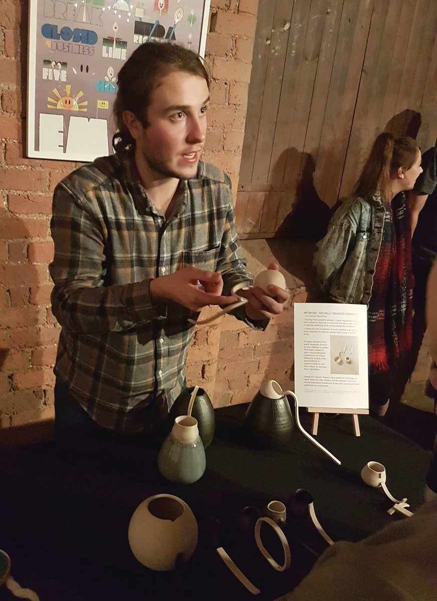 DesignforMSK's tweet photo. Lots of interesting conversations sparked by #DesignforMSK Here's @charliemanthorp talking about what inspired his artwork #MSF17 #MSK https://t.co/ndP7Q8429N
