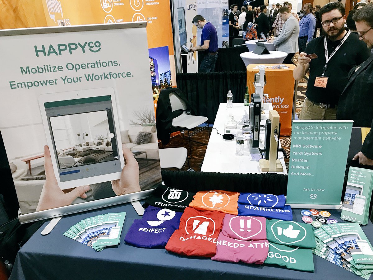 HappyCo's tweet photo. What a fabulous show @ApartmentWire #OPTECH2017! Thanks to #HGFenton @GreystarApts #Radco for picking up a Rate Yourself tee 👚 https://t.co/jEtubejTy6