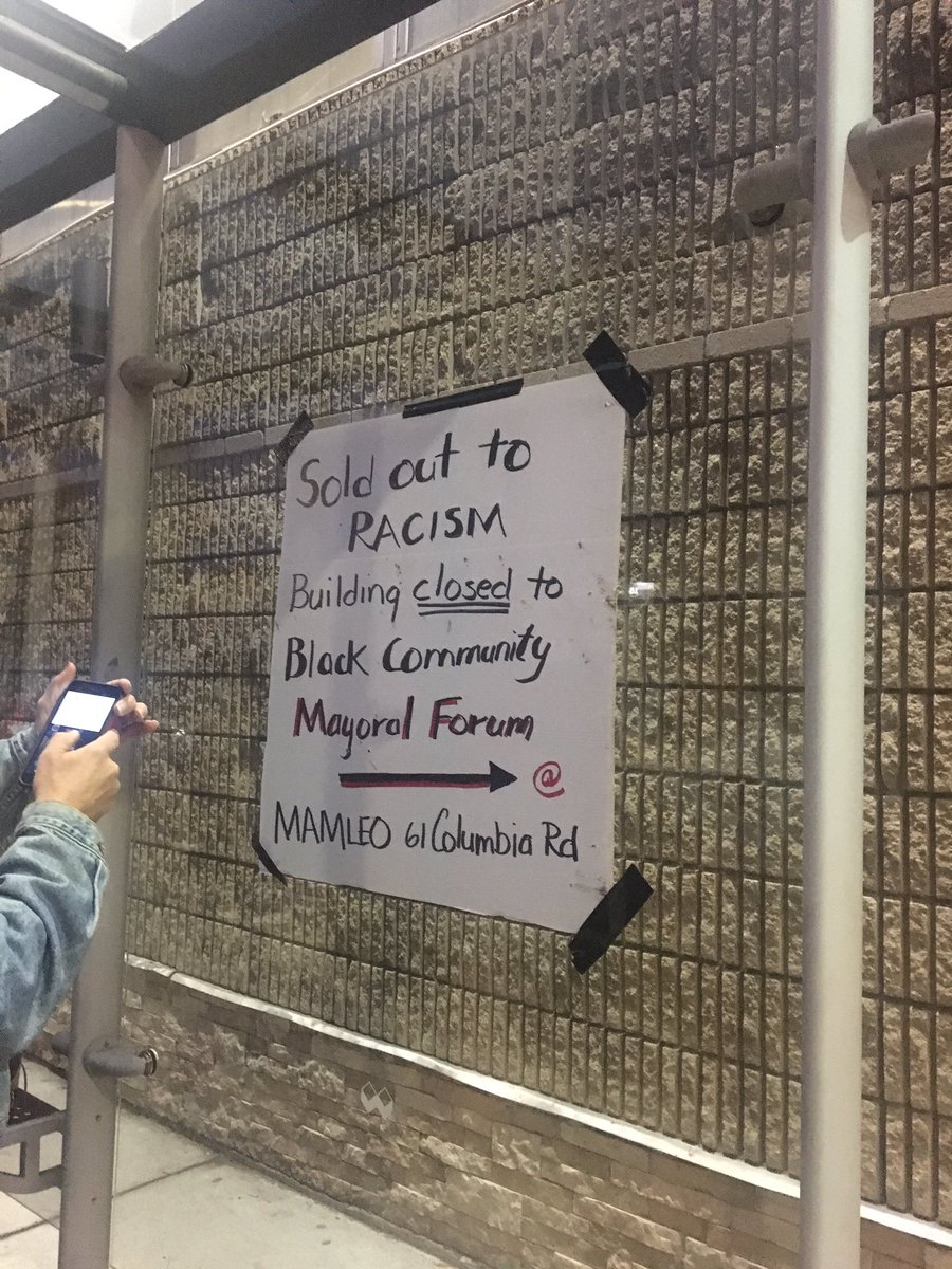 Classymscassie's tweet photo. Signs outside Prince Hall where the #WeDecide Coalition Mayoral Forum was scheduled to take place before Walsh backed out... #BosMayor17 https://t.co/FS02T1pTD1