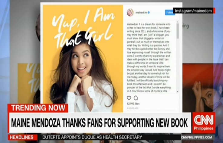 newswatchplusph's tweet photo. Maine Mendoza thanks AlDub Nation for supporting launch of her new book 'Yup, I Am That Girl' #YIATGBookLaunch https://t.co/kIRXoIoHeJ