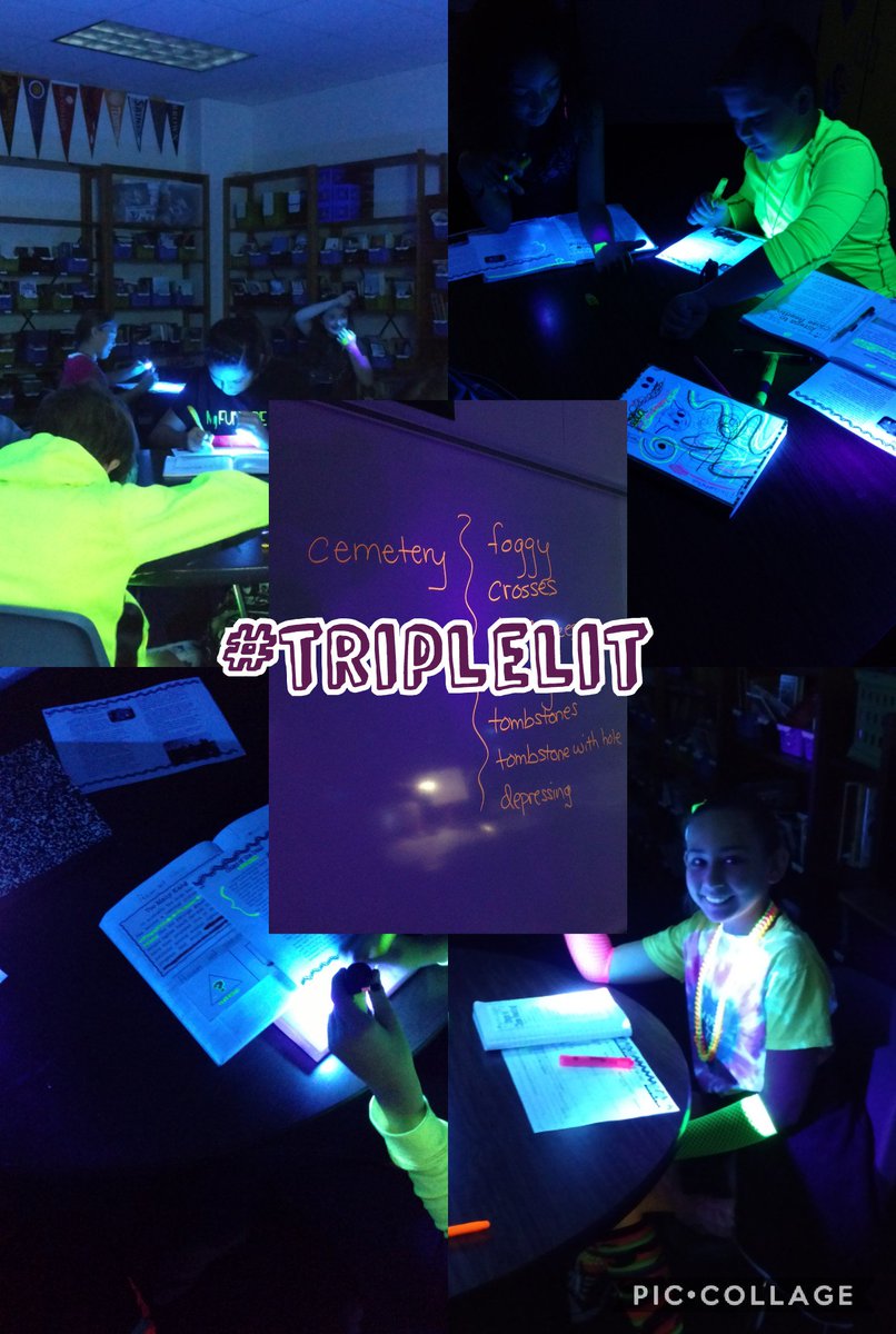 CISaggieteacher's tweet photo. Blacklight close reading and annotations of creepy expository text on neon day! #RedRibbonWeek #Promise2Purpose #MustangsUnite17 #triplelit https://t.co/x0WGaf59N1