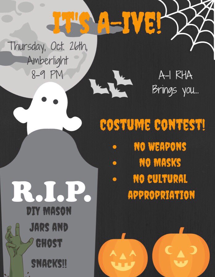 Celebrate Halloween with us tonight! Join <a href="/aiUCRRHA/">AI RHA</a> for their very first program of the year 🎃👻🎃👻🎃👻 #halloween #rha