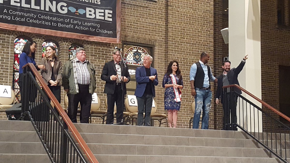 Act4Kidz's tweet photo. Our spellers! Lubnar Najjar, @liz4us, Jym Ganahl, @DanSpeak , Tom Krouse, Elexis Ryan, Otis Winston, and Will Zell #SSBB17 #SmallStepBigBenefits #SpellingBee https://t.co/unvNfpddKr