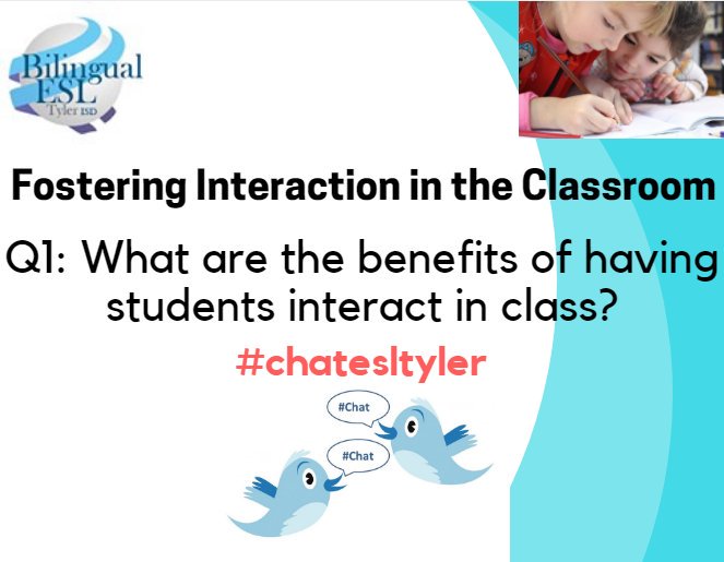 UAlvarez's tweet photo. A1: Ss will use language while they learn from each other. #practicetomaster #highengagement #chatesltyler https://t.co/kzEFZ96RUa