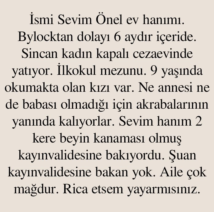 CANBERK_dr_2's tweet photo. Sevim Önel ev hanımı. Bylocktan dolayı 6 aydır içeride. Sincan kadın kapalı cezaevinde yatıyor. İlkokul mezunu. Ailesi çok perişan durumda. https://t.co/LLYxMFtrt3