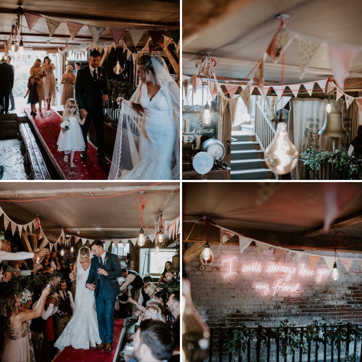 LOVE THIS WEDDING! #bunting #neonsign #eddisonbulbs #neon #love #weddinginspiration #weddinginspo #weddingdecor