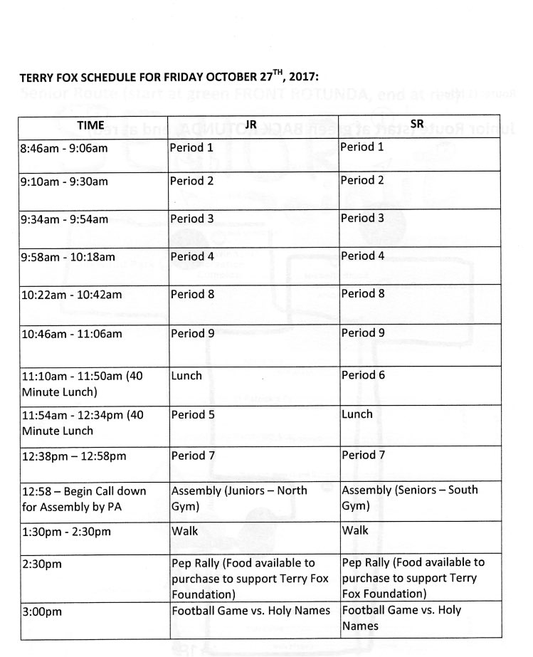 Here's the modified schedule for tomorrow!