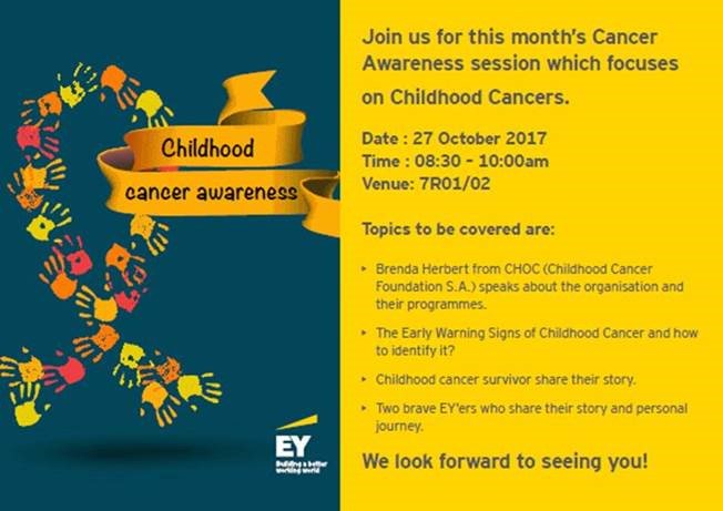 EY_Africa's tweet photo. This morning at EY Johannesburg: we welcome cancer survivors, who will share their experiences with us and are joined by @CHOCfoundation to tell us more about their incredible programs. #CancerAwareness #EYWellness https://t.co/jWVAwzGfGq