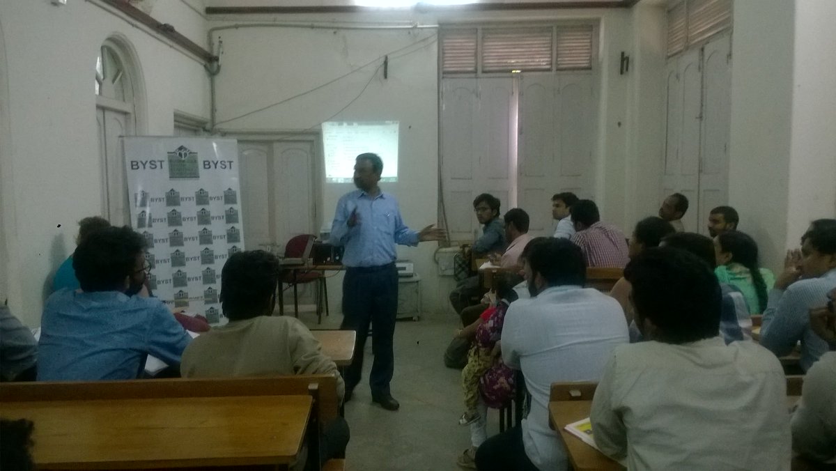 drmanoharan21's tweet photo. Dr.Manoharan, talking to participants of Entrepreneurship Development Work-Shop of B.Y.S.T. at Osmania University, Hyd, on 24th Oct.2017 https://t.co/z3ISWz12es