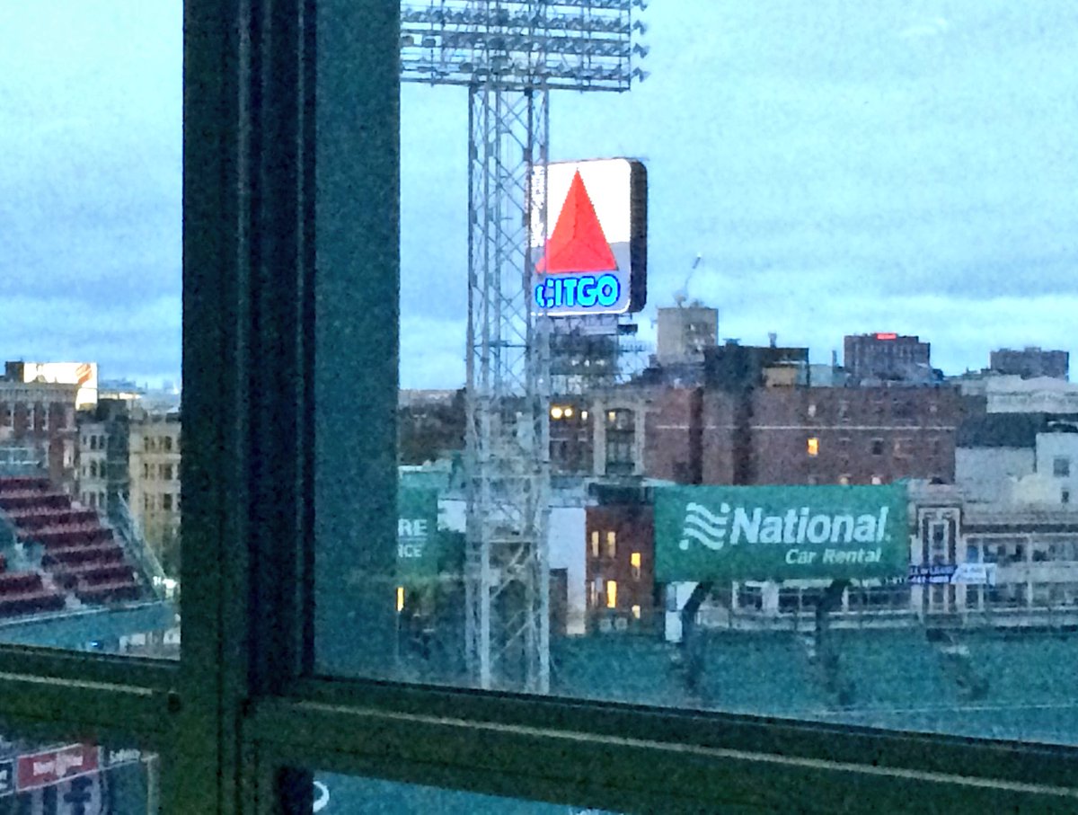 KimTunnicliffe1's tweet photo. #Citgosign from inside the press box at #FenwayPark. I got to accompany #BigandLittle CT Ransdell & Kenneth Price on tour of park, after getting free ride from #Uber as part of their partnership with #BBBSMB. Listen starting at 5 a-m for my reports on #wbz. https://t.co/CGqjX5cYAo
