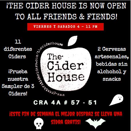 GBciders's tweet photo. #Halloween en #TheCiderHouse! Te esperamos en Chapinero Alto, carrera 4a # 57-51, salud! https://t.co/Jkefkz64IN