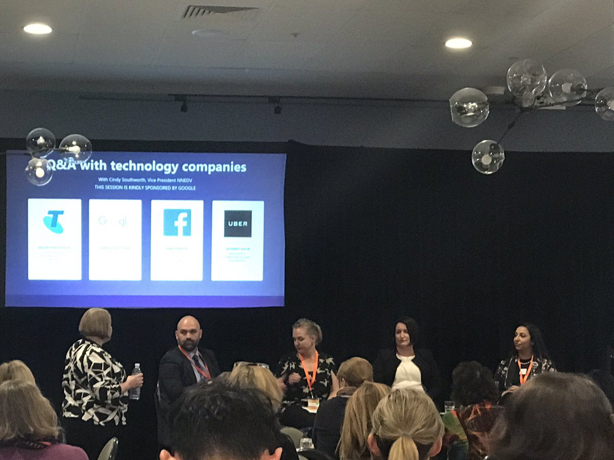DrBridgetHarris's tweet photo. Q&amp;A with #tech companies @facebook @Google @Telstra @Uber on #VAW #domesticviolence #techviolence #techsafety #TechSummitAU https://t.co/IeimFaHeky
