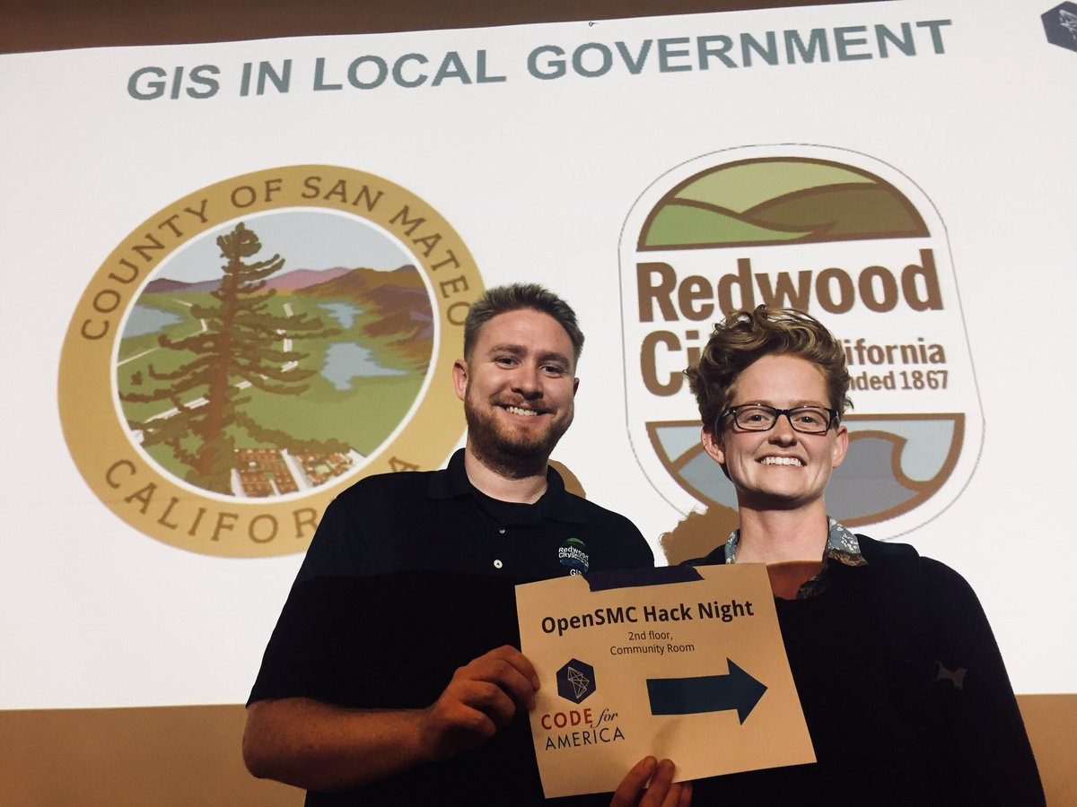 OpenSMC's tweet photo. Awesome presentations by the @RedwoodCity and @sanmateoco #GIS teams at this week’s hack night! #CivicTech #GovTech #DataViz https://t.co/q6ptV2mYHn