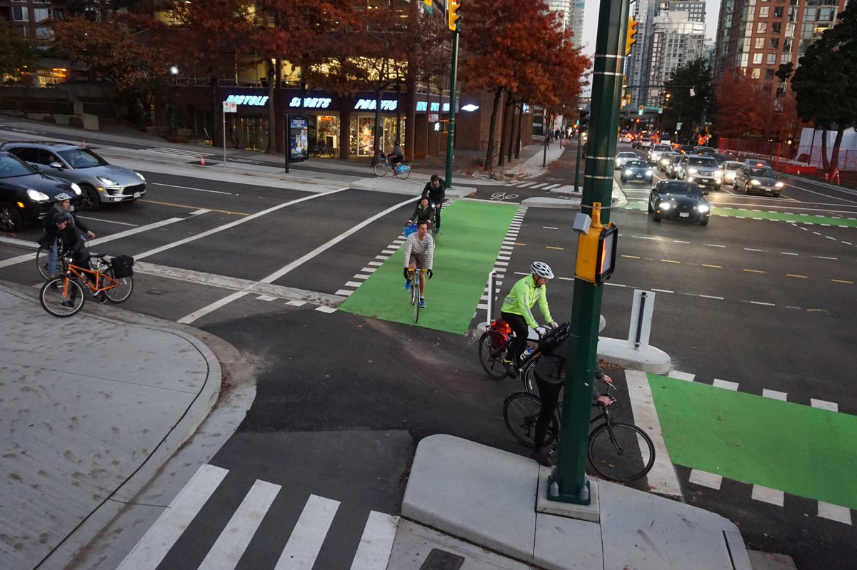 A brand-new Burrard and Pacific: just one of three new protected intersections at the north end of Vancouver's #BurrardBridge