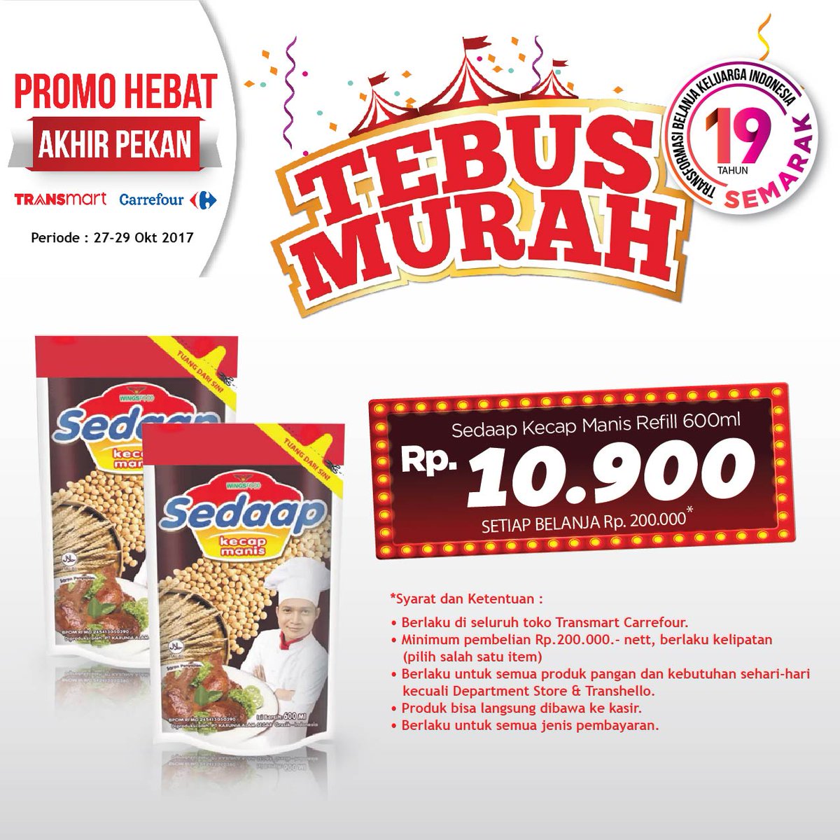 Transmart_IND's tweet photo. TEBUS MURAH Kecap Sedaap 600ml / Tisu NICE 1000gr tiap belanja Rp 200.000 di #PromoHebatTransmart Carrefour. Klik https://t.co/BweMU7Kwwk https://t.co/0UBYe1sKqw