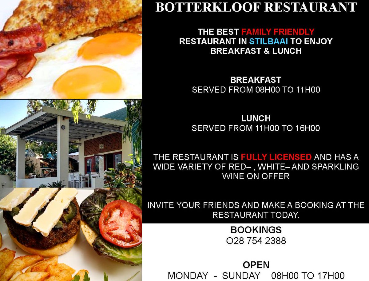 BotterkloofR's tweet photo. #GoodMorning It's breakfast time! Make sure you visit #Botterkloof #Restaurant for the best breakfast (and lunch) in #Stilbaai. https://t.co/kudbvuTY8G