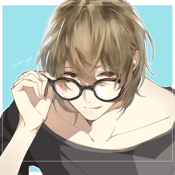 1boy male focus glasses solo tongue tongue out brown hair  illustration images