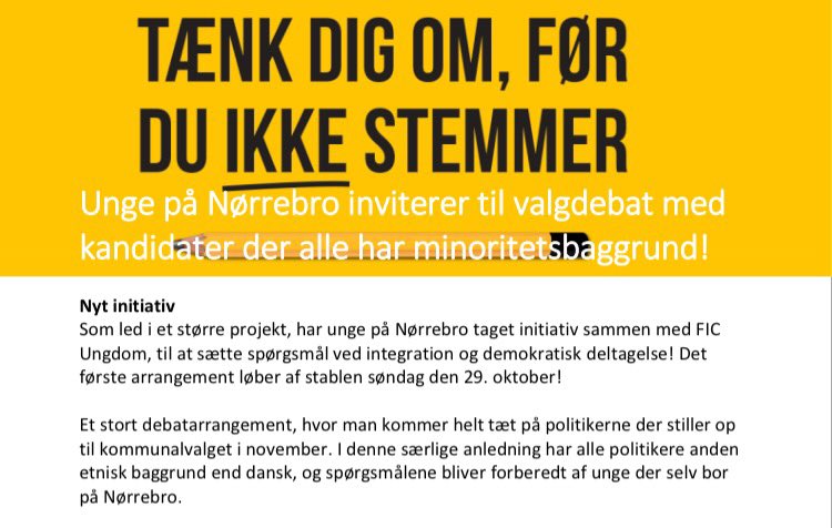 Kom med til valgdebat på søndag med #FIC og #FICUngdom. Emnet er integration og David Trads styrer slagets gang med kandidaterne.