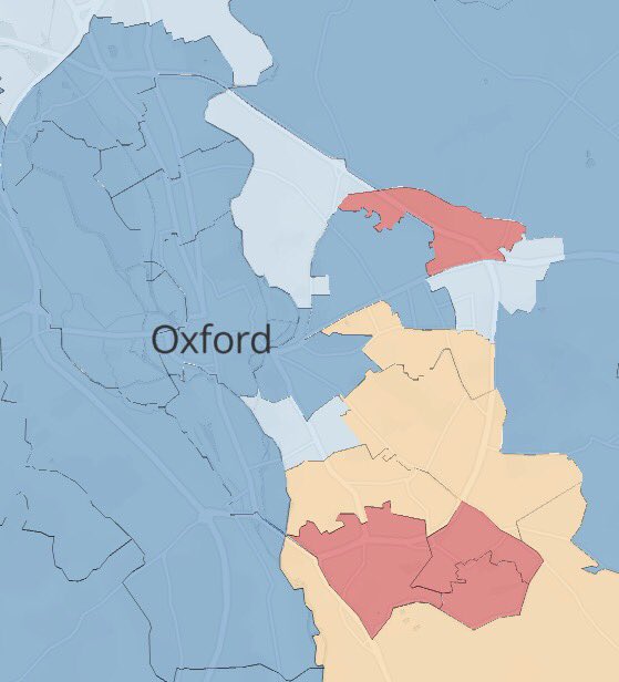 mike_rat's tweet photo. This map of Oxford shows level of educational divide from new @HEFCE POLAR4 data dark blue top quintile, red bottom https://t.co/QorOssjdmJ https://t.co/FMEZgRhzDt
