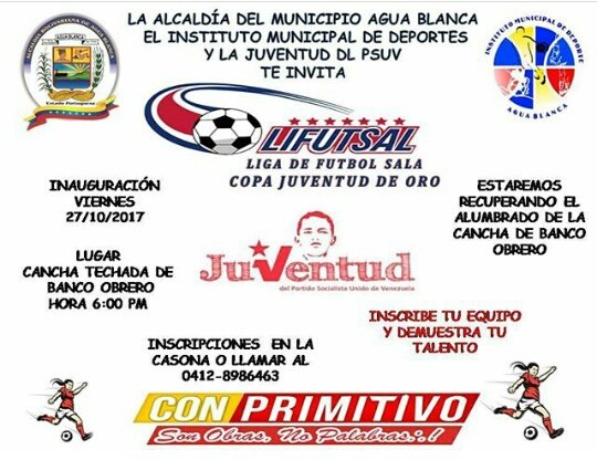IMDAB2017's tweet photo. Hoy a partir de 6:00 pm estaremos inaugurando la Liga nocturna de fútbol sala en la cancha de banco obrero @VamosPrimitivo @pinfantea https://t.co/DXhKs9XO6k
