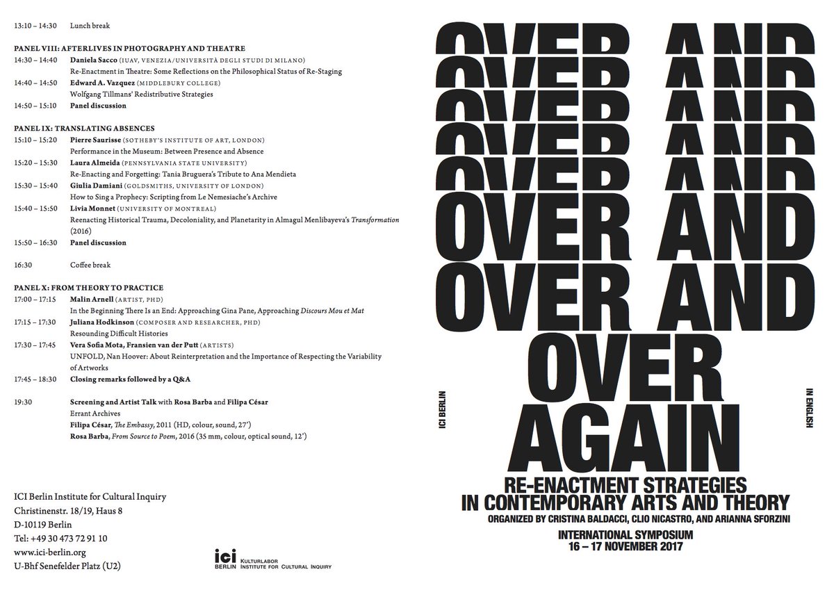 Speaking at the 'Over and Over Again' event at the ICI in Berlin on 17th of November, can't wait to hear everyone's contribution