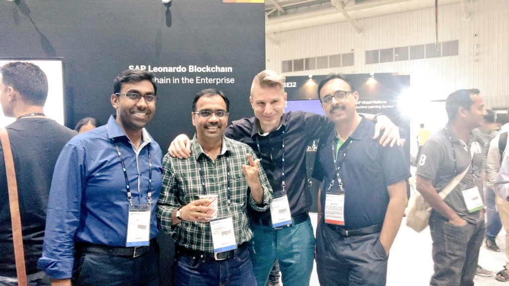 Sreevidya_stg's tweet photo. @GrossRai @raghdesh @verma84 are here pulling the crowd towards#blockchain consistently at #SAPTechEd Bangalore https://t.co/iLXA3D4keq