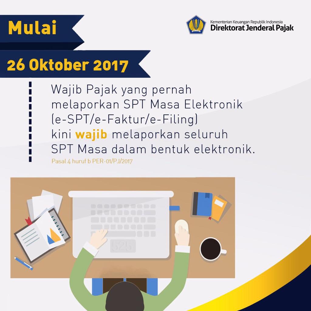 <a href="/Leecque/">LawanKorupsiCS</a> <a href="/KemenkeuRI/">#UangKita</a> <a href="/JeparaLiterasi/">Rumah Literasi Jpr</a> <a href="/humasjateng/">Humas Jateng</a> <a href="/UungEka/">Eka Damayanti</a> <a href="/maman1965/">IG : kangmaman1965</a> <a href="/ganjarpranowo/">Ganjar Pranowo</a> <a href="/ISuwandio/">Irawan Suwandio</a> <a href="/prastow/">Prastowo Yustinus</a> <a href="/endaryono/">#DirumahAja</a> @agungpakde Selamat sore #Sahabat516 
Jangan lupa ya, bagi yang sudah pernah melaporkan SPT Masa secara elekronik kini wajib lapor secara elektronik.