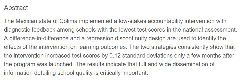 DaveEvansPhD's tweet photo. Better information can improve educational outcomes, even if it's low stakes: Evidence from Mexico https://t.co/b79f2wj3uM https://t.co/p0ViJ2t2p3