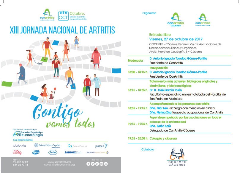 ConArtritis's tweet photo. #FelizFinde Hoy XIII Jornada Nacional #Artritis en @AytoMostoles con #AMDEA y en #Cáceres @CocemfeCaceres #OctAR17 https://t.co/b10mj7aBAB https://t.co/XJpnKjyC7s