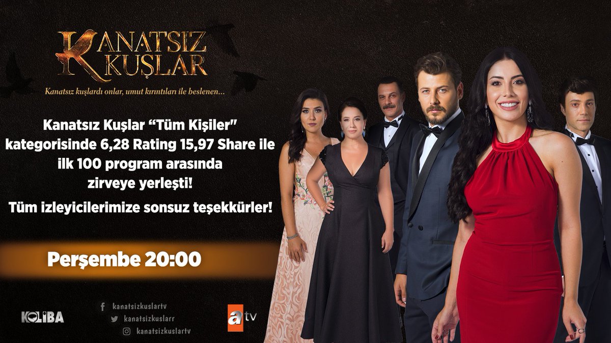 kanatsizkuslarr's tweet photo. #KanatsızKuşlar zirveye uçtu🕊
Bizi zirveye taşıyan tüm izleyicilerimize sonsuz teşekkürler 🙏

@filmkoliba @atvcomtr https://t.co/ilV8nK1yhc