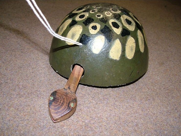 AncientHouseMus's tweet photo. Here's a pull along toy made from a Thetford #PulpWare helmet. We've also heard of using Pulp Ware for boats & for sledging on Castle Hill https://t.co/LLijGxOdMb