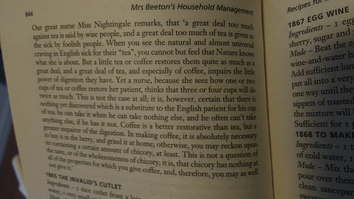 BetseyBride's tweet photo. Classically, one of the largest chunks of health advice text concerns tea. Mrs Beeton on Miss Nightingale on #Victorianwisdom #healthfood https://t.co/JPOUz1UCrL