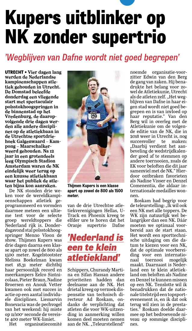 Sport_Utrecht's tweet photo. Zetten we in agenda! @EricRoeske: Yes! We hebben dé gedroomde datum voor #NKAtletiek! #Utrecht2018 Vr-Zo 22-24 juni https://t.co/2nGaI0OYJZ