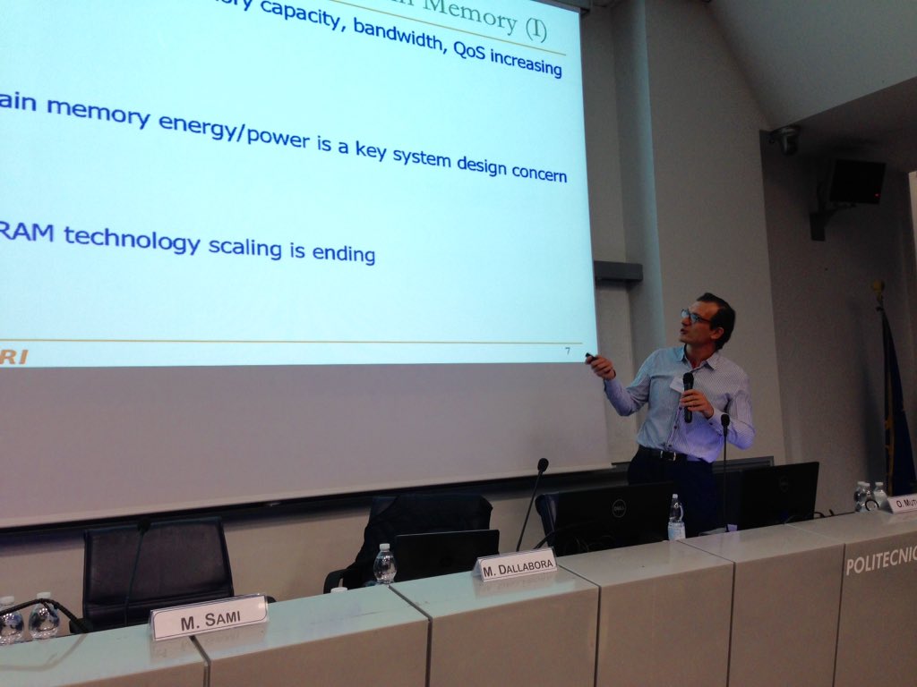 FondaPoliMi's tweet photo. Onur Mutlu is speaking about the major trend affecting main memory: they need intelligent controller #MST2017 https://t.co/5kPGcBSZtD