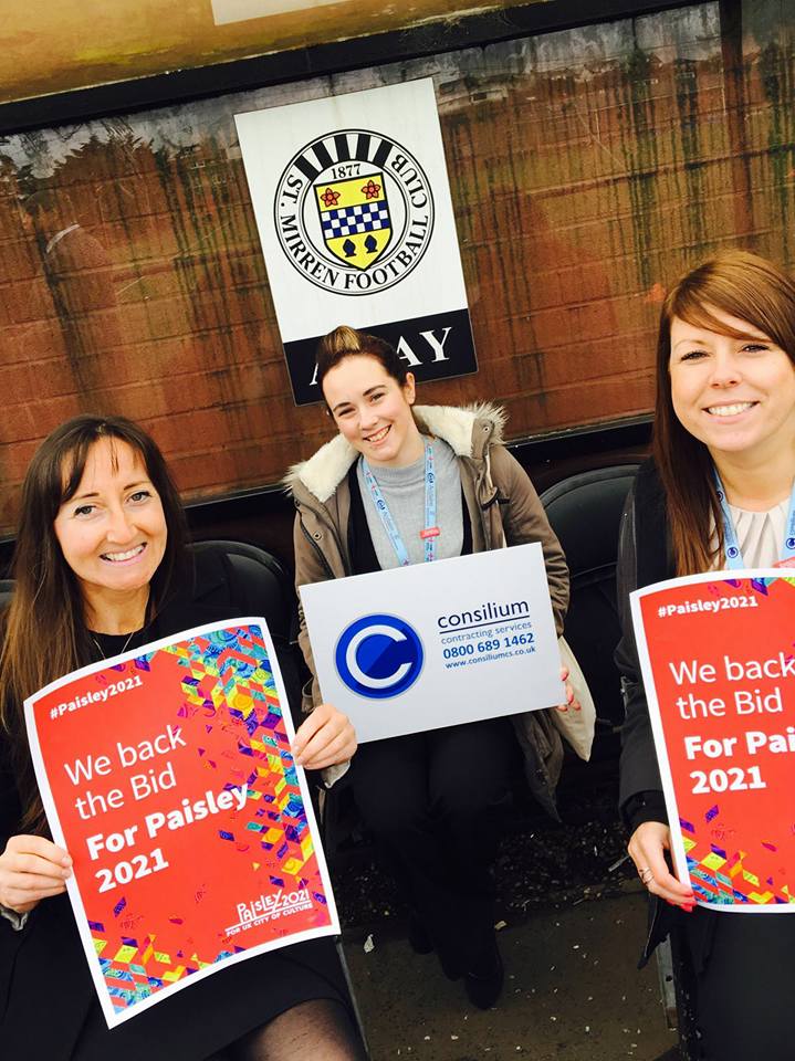 Consiliumcs1's tweet photo. @Consiliumcs1 Are proud to be a part of paisley and we are proud to back the @Paisley2021 bid @DCMS #Paisley2021 #Webackthebid https://t.co/nWOar1neF9