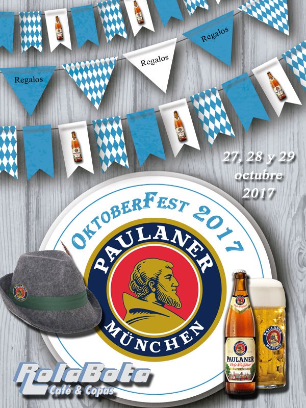 #oktoberfest2017  27, 28 y 29 de octubre tu segunda Paulaner tiene premio... <a href="/Rolabota/">Rolabota Cafe&Copas</a>